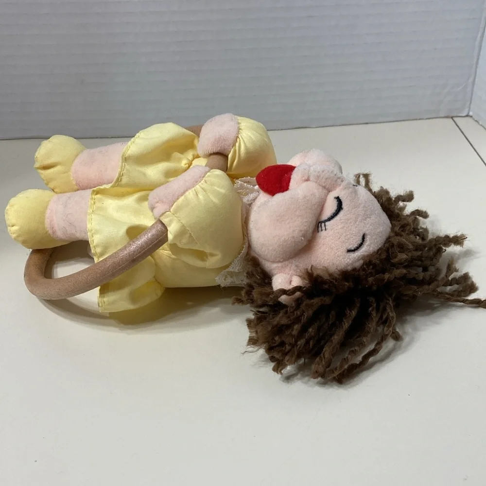 Emily Towel Hanger Plush Doll Yellow Dress Wooden Ring Holder 8” Whimsy Fun